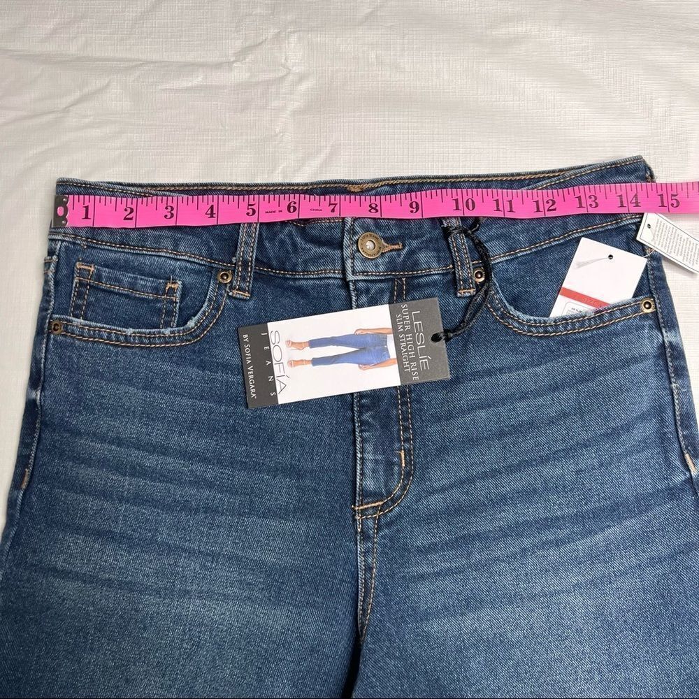 SOFIA Vergara Women Leslie Destructed High-Rise Slim Straight Jeans Blue Size 4 - Picture 9 of 11